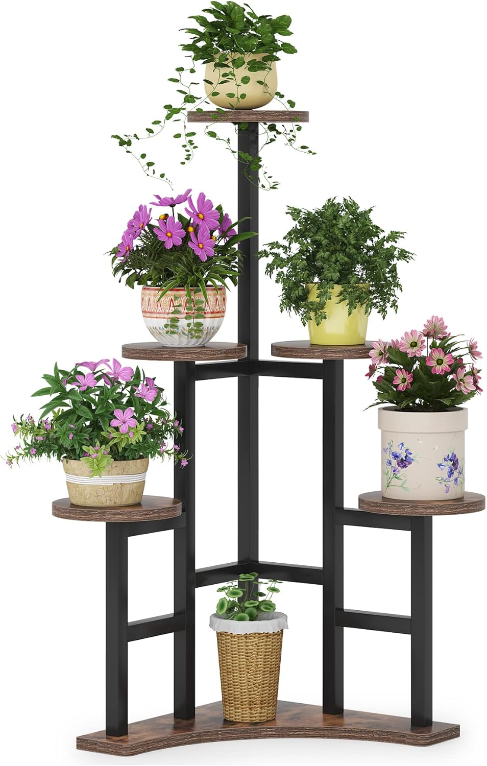 6 Tiered Corner Plant Stand Rustic Brown M98241