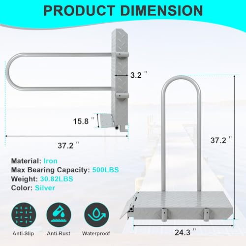 Silver Folding Dock Boarding Platform with Handrail M1220