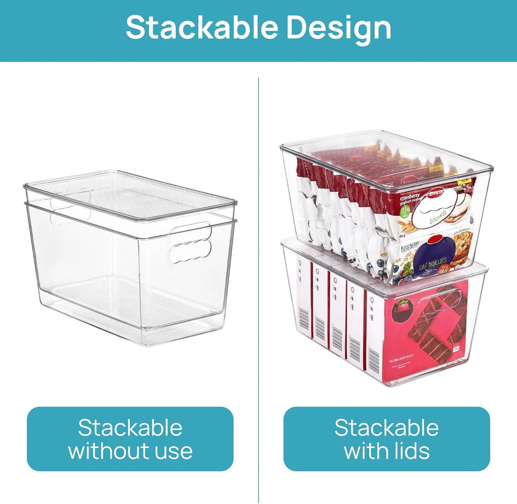 Clear Stackable Storage Bins with Lids, Large Plastic Containers with Handle S618