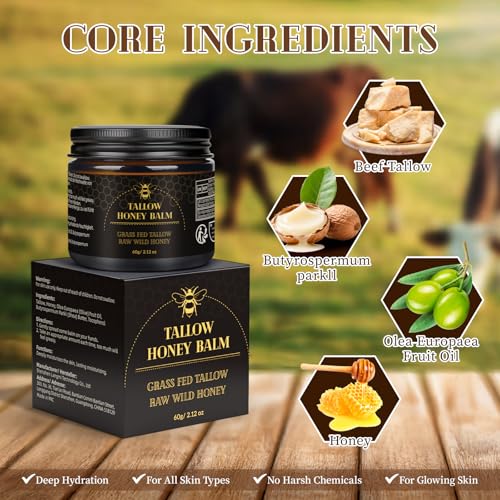 Organic Grass-Fed Beef Tallow Balm with Raw Wild Honey (120g) E5133