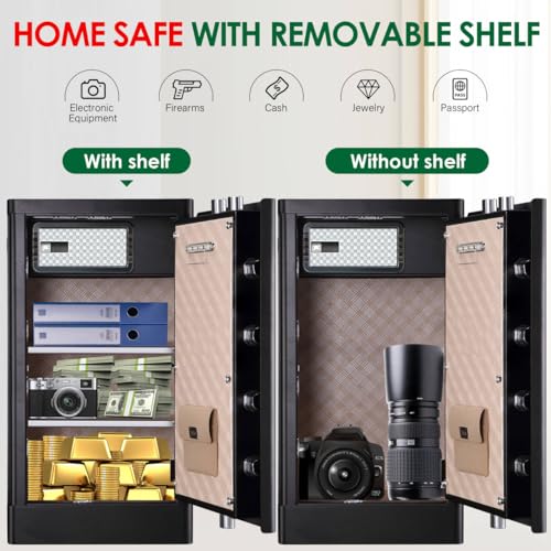 7.2 Cu ft Biometric Home Safe Fireproof Waterproof Anti-Theft Touch Screen Fingerprint Safe Box With Hidden Compartment Separate Lock Box Led Light T859184