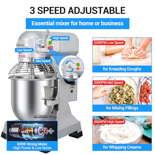 15Qt 600W Commercial Food Mixer, 3-Speed Adjustable Heavy Duty Stand Mixer with Stainless Steel Bowl D225
