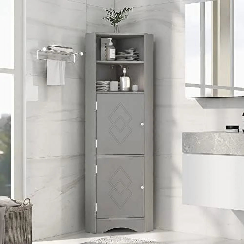 Gray Corner Cabinet with Doors and 2 Adjustable Shelves N877363
