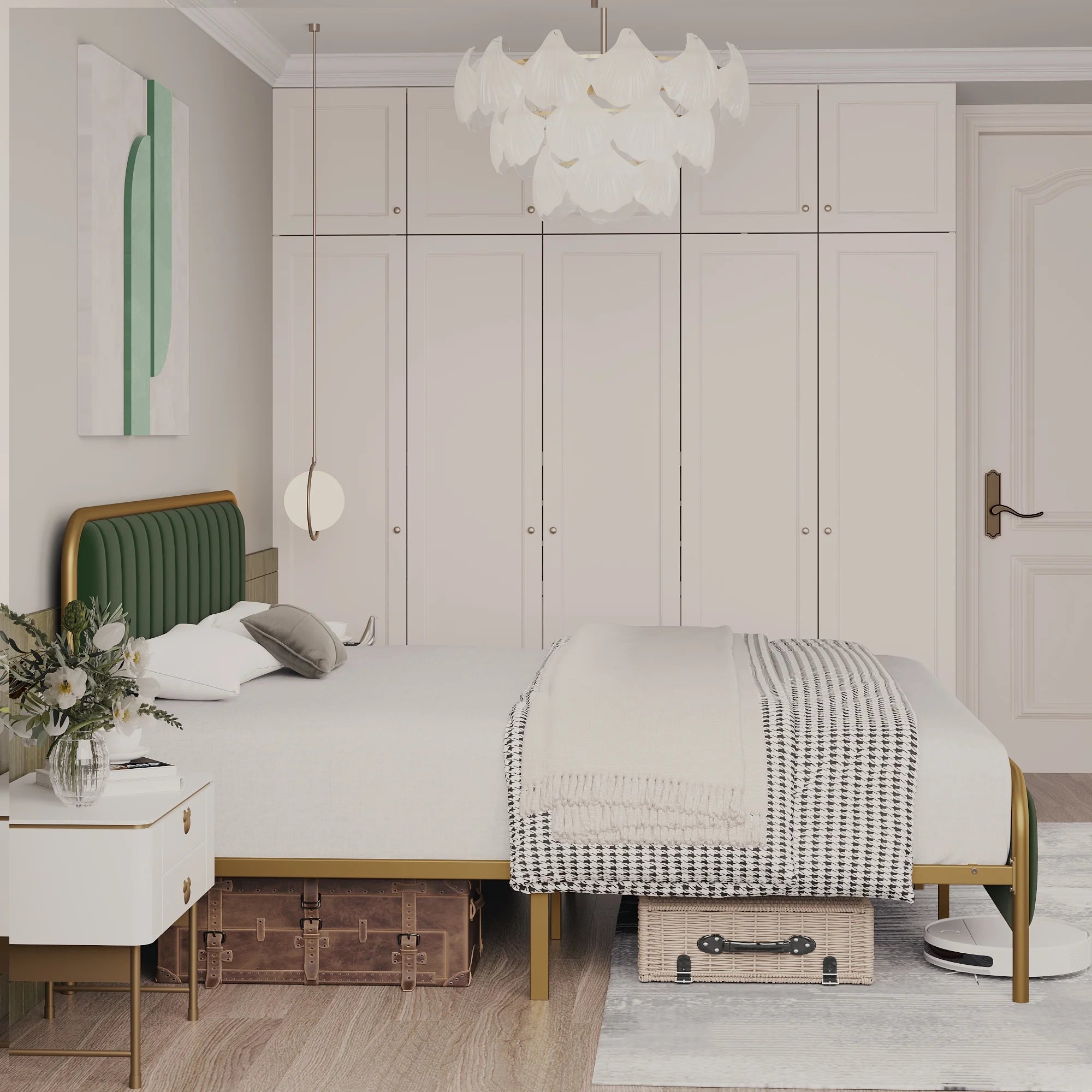 Green Full Size Upholstered Platform Bed Frame with Button Tufted Headboard C63788