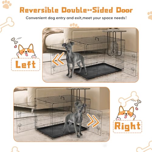 36 Inch Double Door Metal Dog Crate with Divider Panel and Plastic Leak-Proof Pan Tray L39563