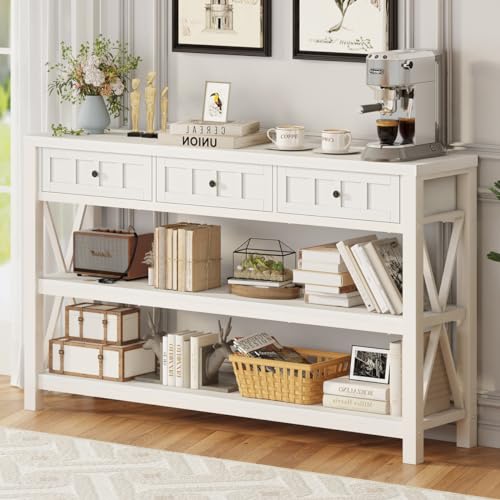 Industrial Console Table with Shelf and 3 Drawers, Walnut Brown M804098