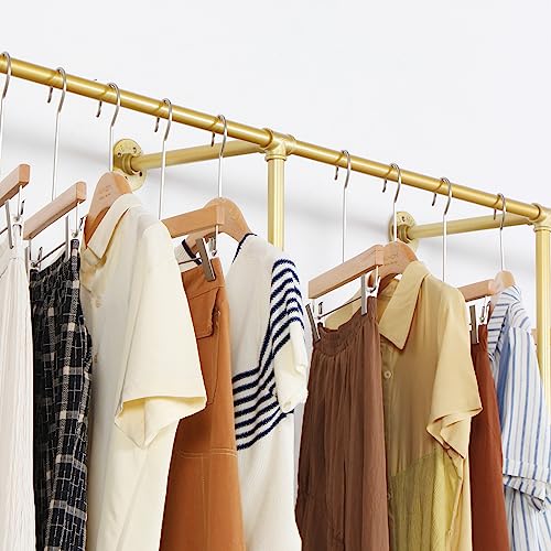 Gold Wall Mounted Clothing Rack with 2 Wooden Shelves A27943