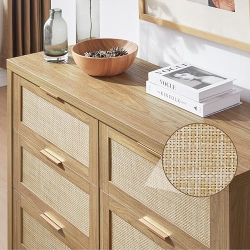 6 Drawer Rattan Wood Dresser T6225