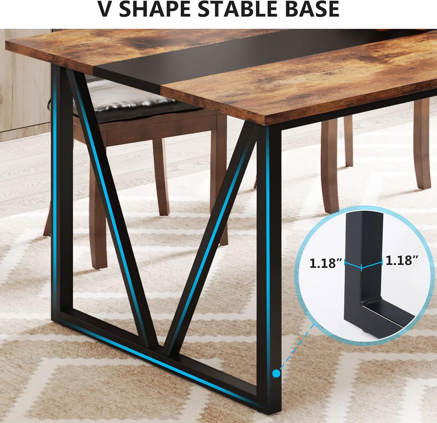 70.8-inch Rectangular Wood Dining Table with Metal Frame B66926