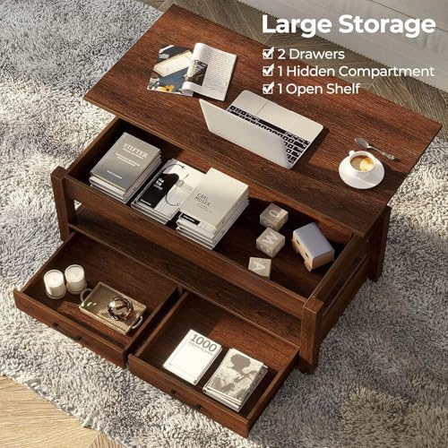 Lift Top Coffee Table with Drawers and Hidden Compartment G712