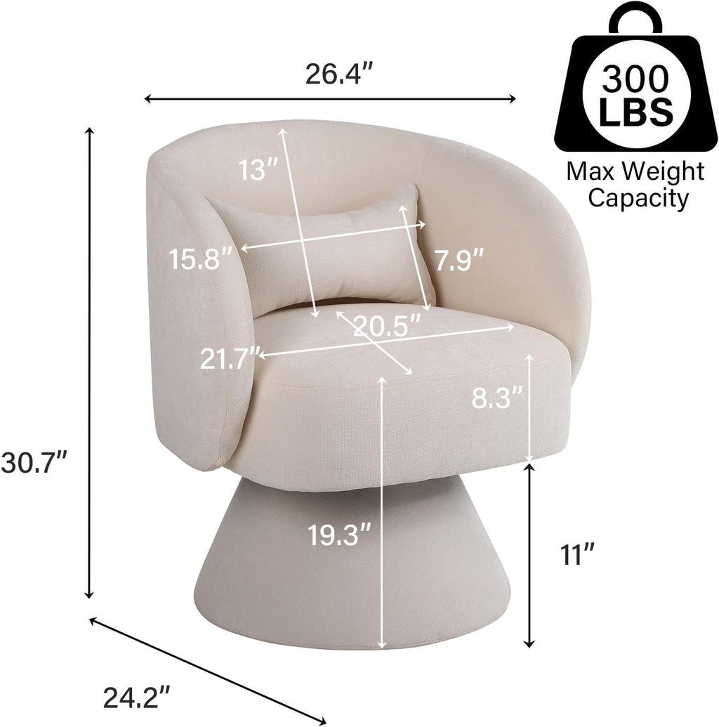 Beige Linen Fabric Swivel Barrel Accent Chair R417