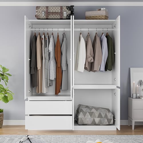 White 4 Door 2 Drawers Wooden Armoire Wardrobe Q95361