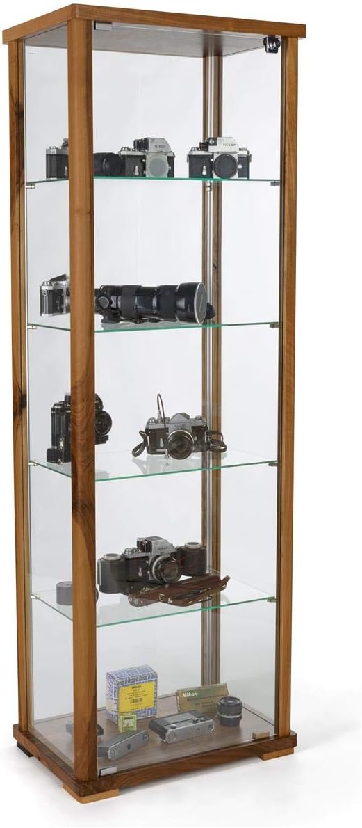 Full Glass Narrow Curio Cabinet with Locking Doors Walnut G9092