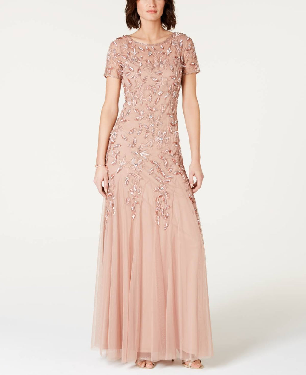 Floral-Beaded Gown - Rose Gold T272