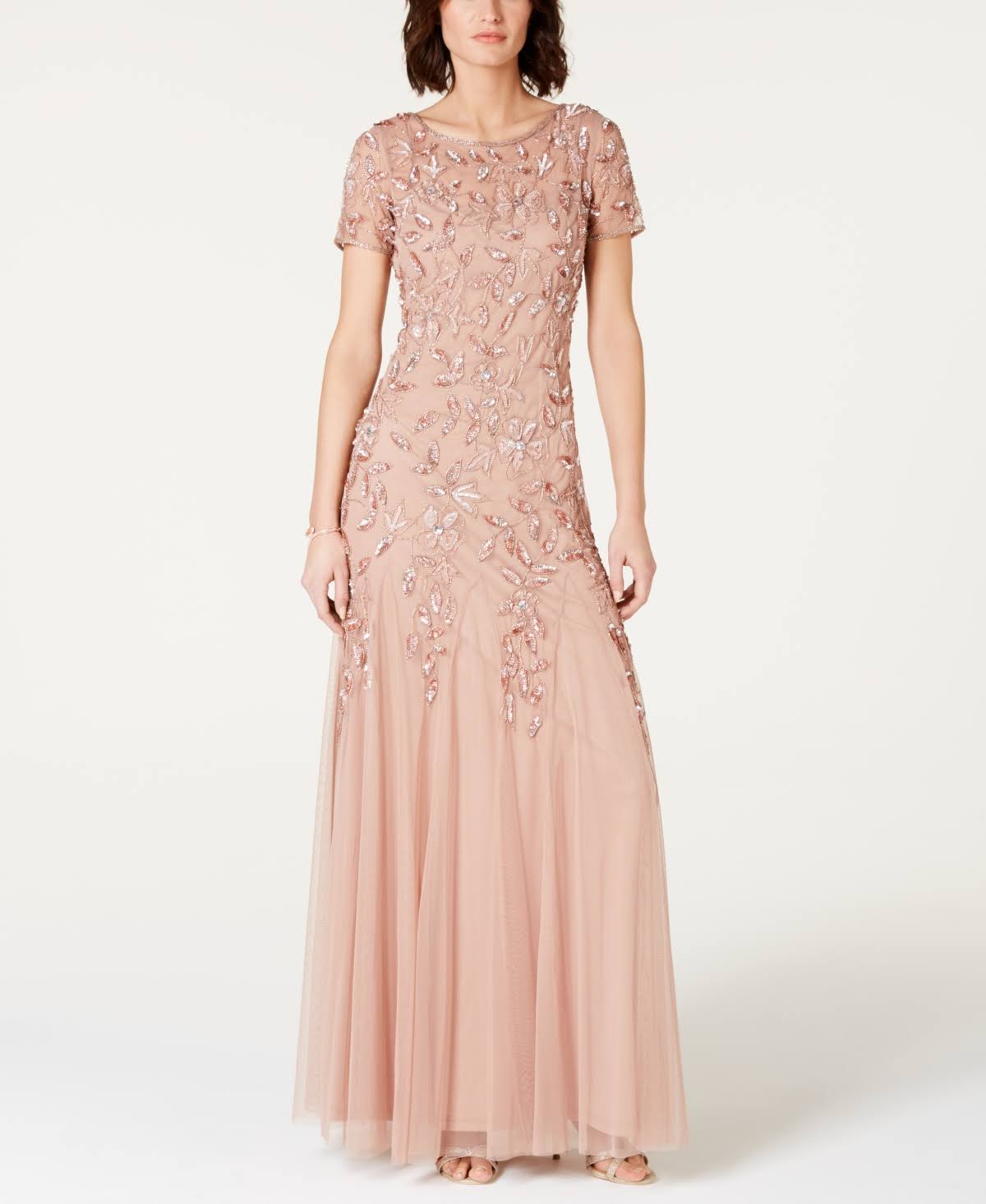 Floral-Beaded Gown - Rose Gold T272