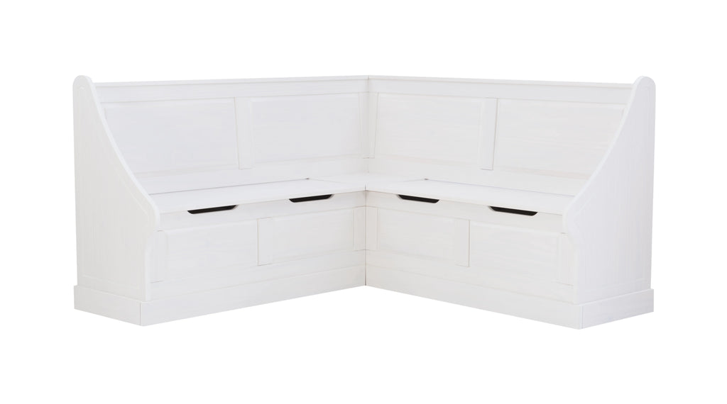 White Wood Corner Dining Bench with Storage, Seats 4 B811