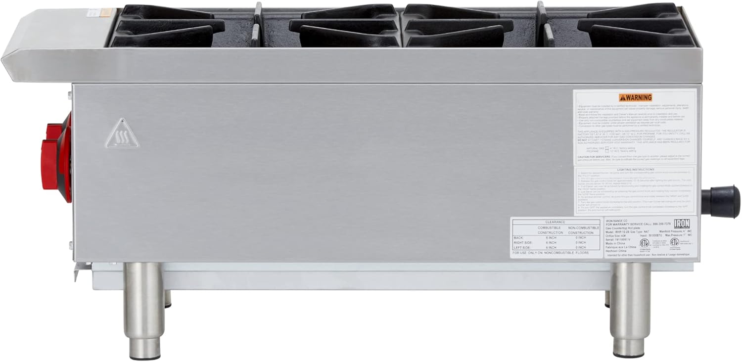 12" Two Burner Countertop Commercial Gas Hot Plate, Stainless Steel S4375