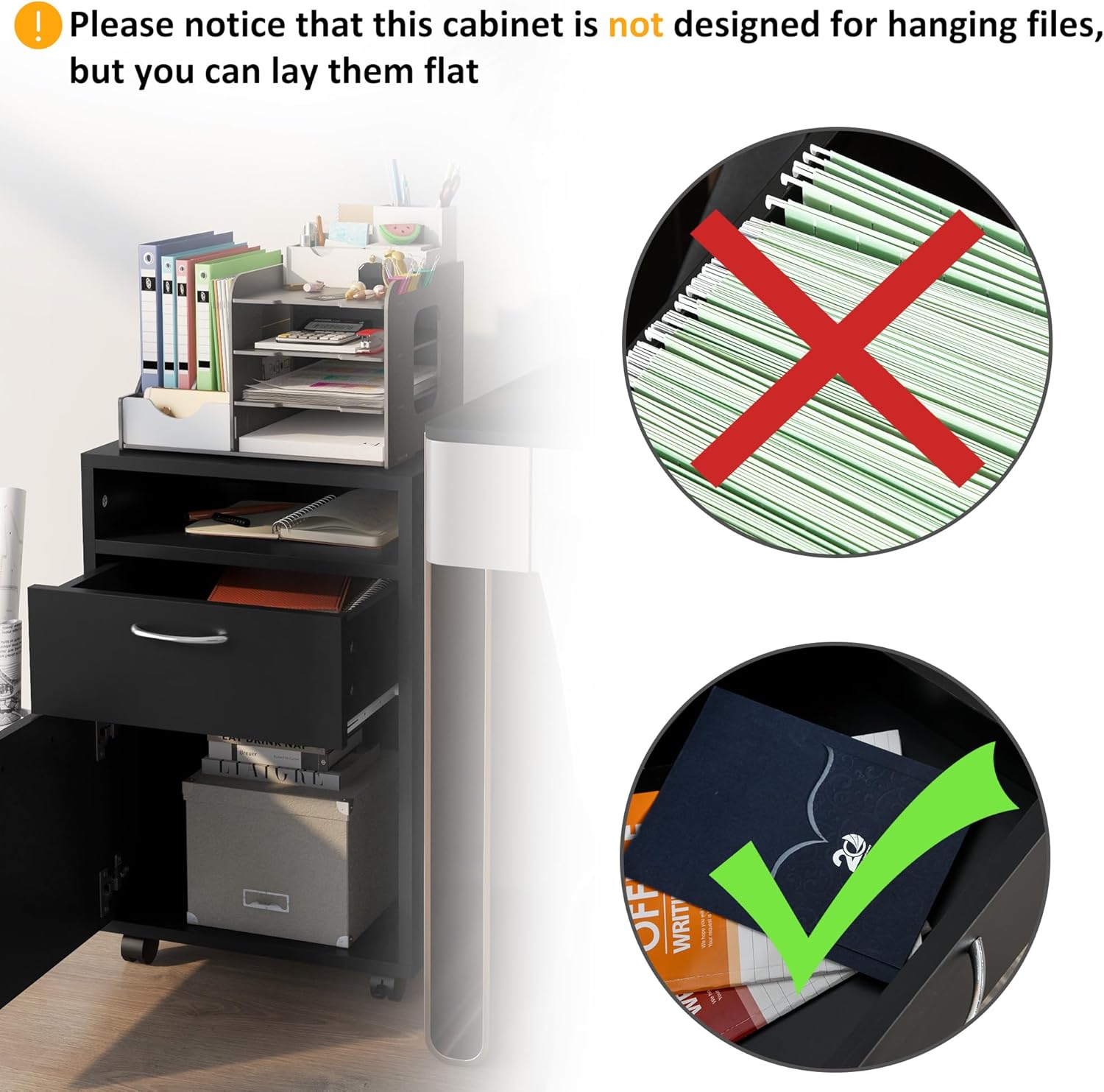 Black Mobile Storage Cabinet with Drawer and Castors X912