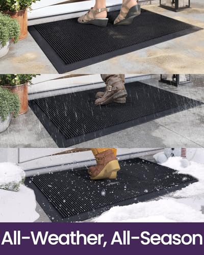 Heavy Duty Non-Slip Rubber Entry Mat, 24x36, Black P8830