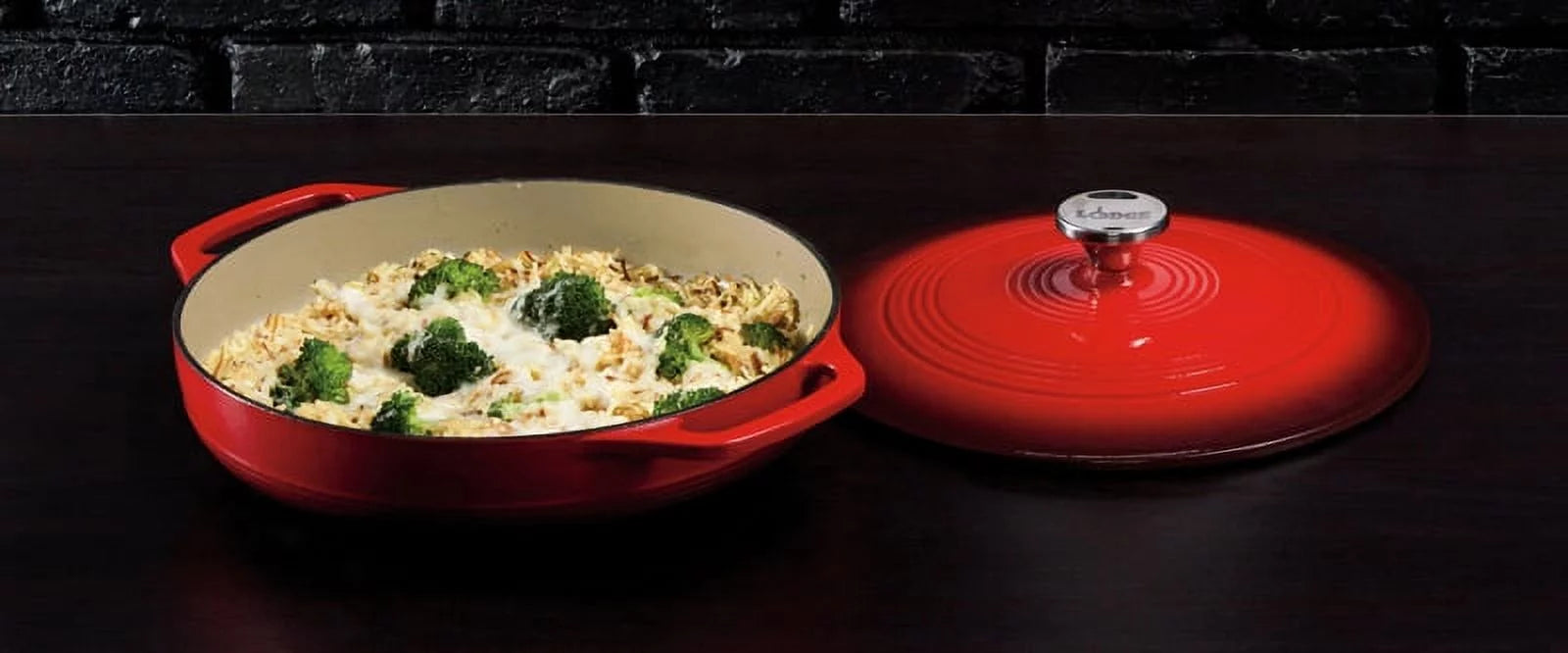 Red Enameled Cast Iron Covered Casserole W694908