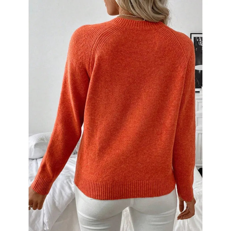 Casual Ladies Knitwear Diagonal Button Cotton Blends Spring Summer Long Sleeve Solid Color Daily Wear