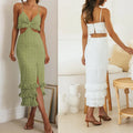 Women's Slit Dress Sexy V Neck Sleeveless Solid Color Midi Dress Holiday Daily