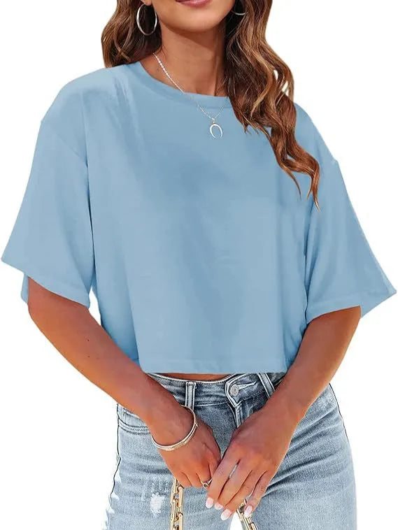Wholesale Women's Casual Solid Color Short Sleeve T-Shirts