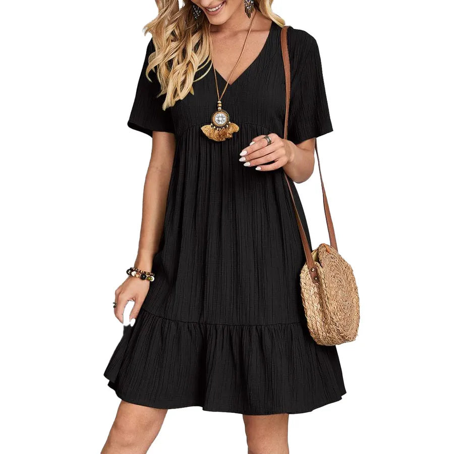 Women's T Shirt Dress Casual Elegant V Neck Short Sleeve Stripe Above Knee Daily