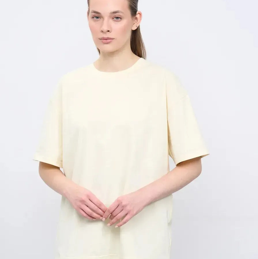 Simple Style Cotton Short Sleeve T-shirt featuring Round Neck design for Women