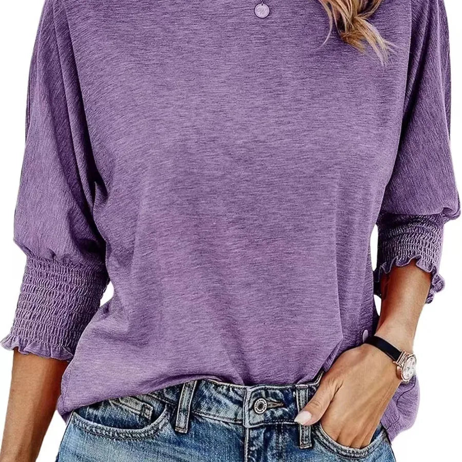 Europe and the United States    autumn new fashion loose crew neck cuff to win plus size T-shirt women