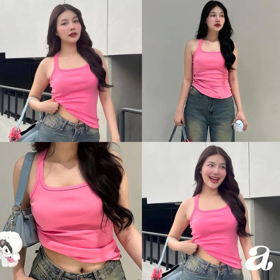 Slim Fit Knitted White Vest Women Summer Base Layer Tank Top Sleeveless Versatile Innerwear Outerwear Casual New Style