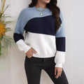 Knitted Sweater Ladies Autumn and Winter Warm Color Matching Design Office Business Casual Round Neck Long Sleeve