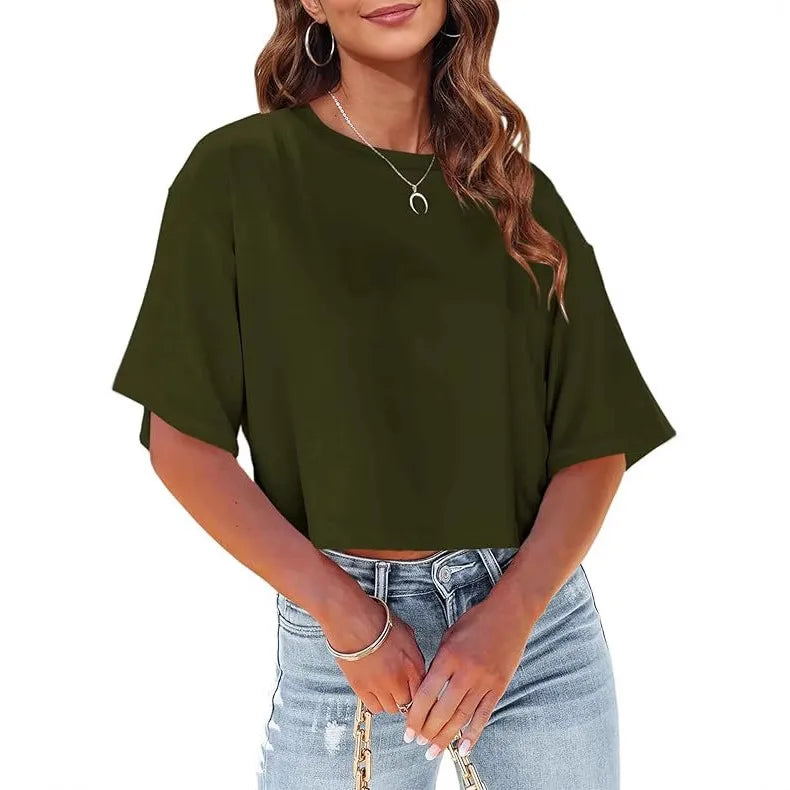 Wholesale Women's Casual Solid Color Short Sleeve T-Shirts