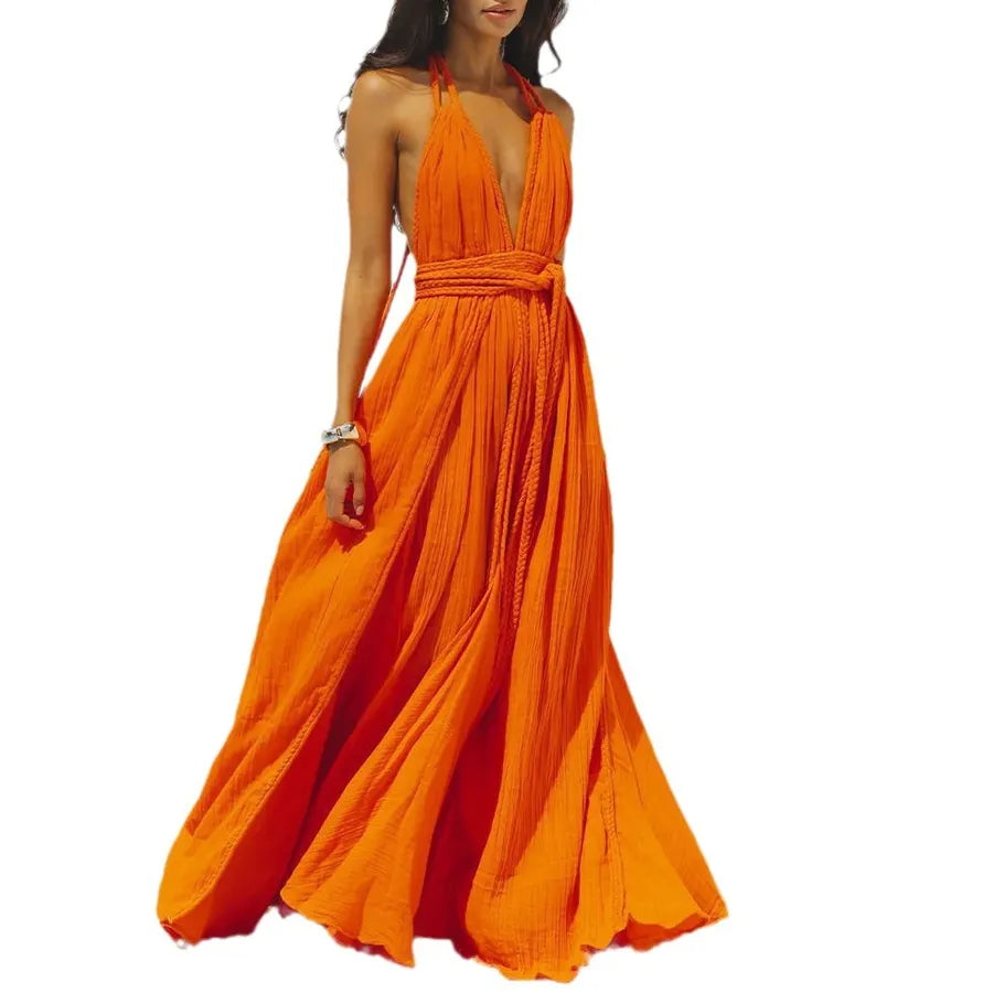 Women's Swing Dress Vacation V Neck Sleeveless Solid Color Maxi Long Dress Holiday Daily Beach