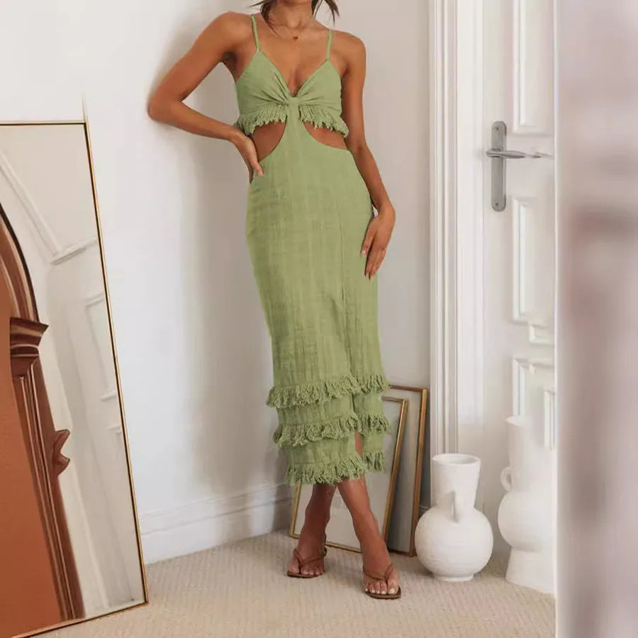 Women's Slit Dress Sexy V Neck Sleeveless Solid Color Midi Dress Holiday Daily