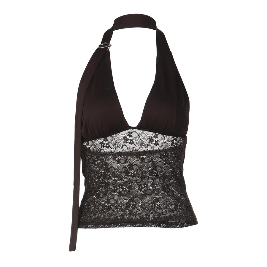 Sexy Polyester Plant Pattern Tube Bra with Lace Craft and Halter Closure