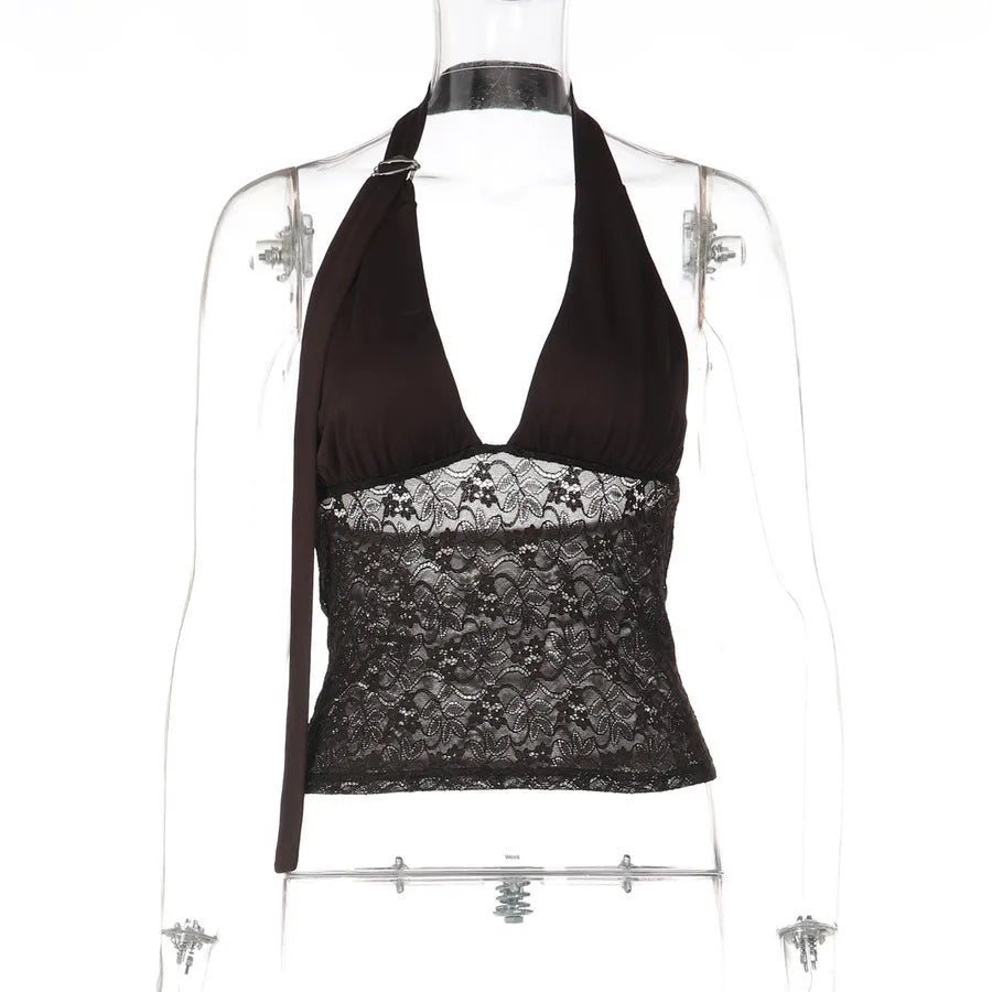 Sexy Polyester Plant Pattern Tube Bra with Lace Craft and Halter Closure