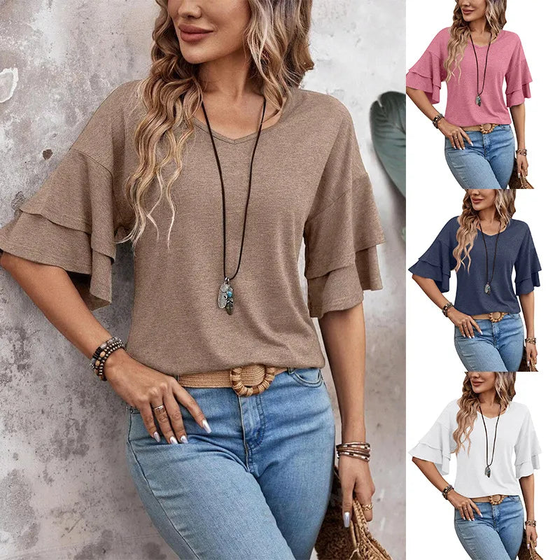 Women's Casual Elegant Streetwear Solid Color Half Sleeve T-Shirts