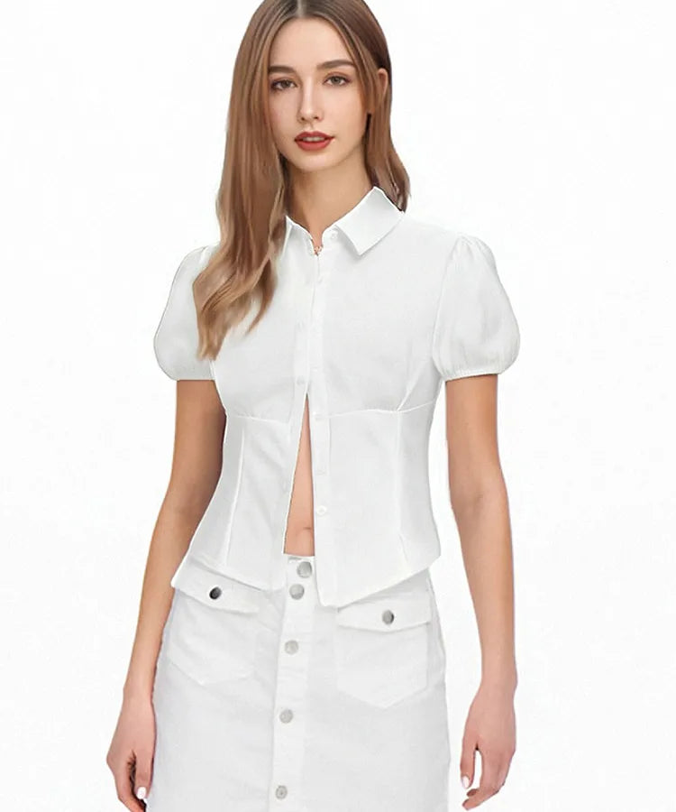 Casual Women's Shirt in Polyester Fabric Featuring a Slim Fit Design