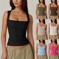 New  Summer New Women's Square Collar Sleeveless Double Layer Vest Basic Tight T-Shirt