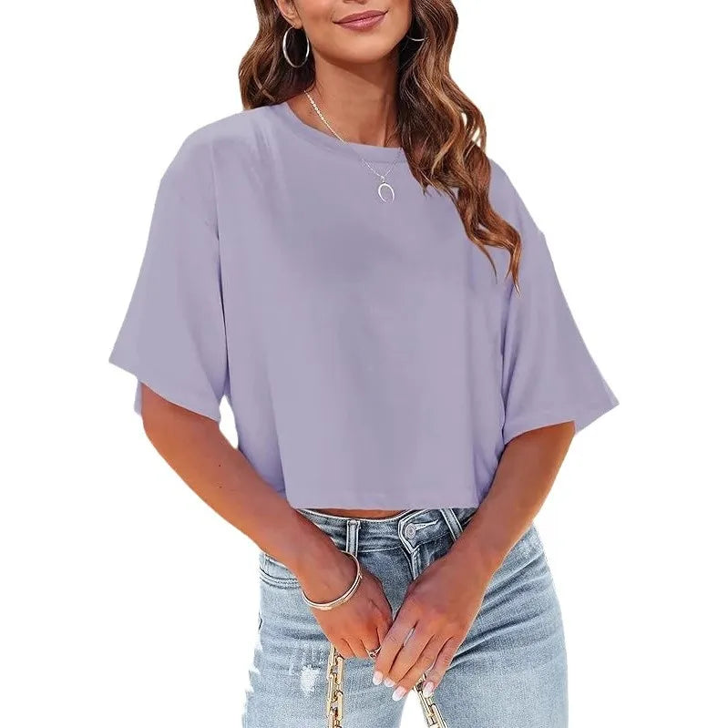 Wholesale Women's Casual Solid Color Short Sleeve T-Shirts