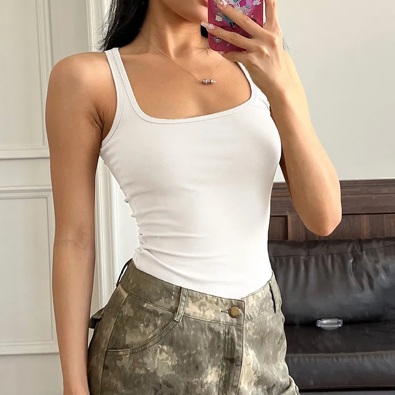 Slim Fit Knitted White Vest Women Summer Base Layer Tank Top Sleeveless Versatile Innerwear Outerwear Casual New Style