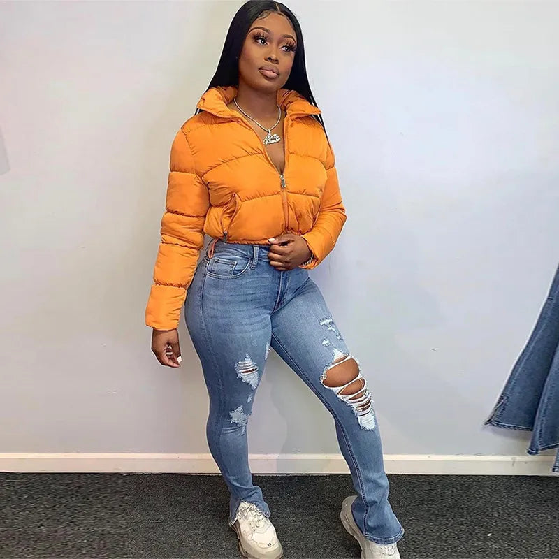 women's casual fashion zipper zipper down jacket