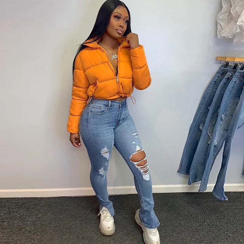 women's casual fashion zipper zipper down jacket