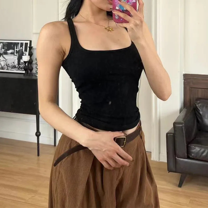 Slim Fit Knitted White Vest Women Summer Base Layer Tank Top Sleeveless Versatile Innerwear Outerwear Casual New Style