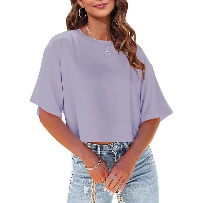 Wholesale Women's Casual Solid Color Short Sleeve T-Shirts