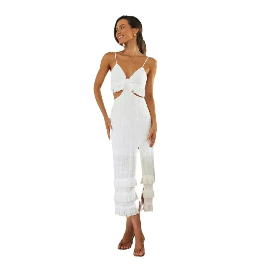 Women's Slit Dress Sexy V Neck Sleeveless Solid Color Midi Dress Holiday Daily