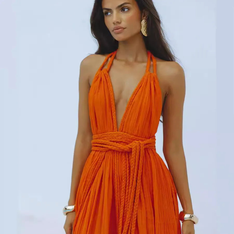 Women's Swing Dress Vacation V Neck Sleeveless Solid Color Maxi Long Dress Holiday Daily Beach