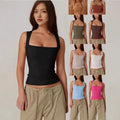 New  Summer New Women's Square Collar Sleeveless Double Layer Vest Basic Tight T-Shirt Black